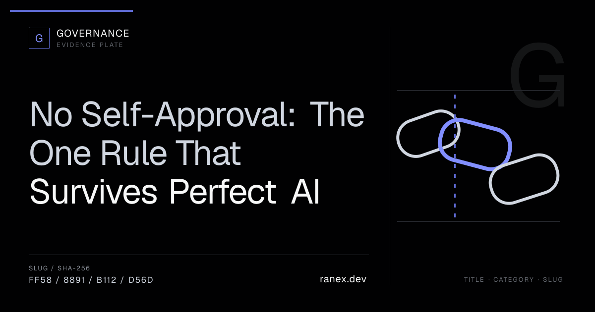 No Self-Approval: The One Rule That Survives Perfect AI